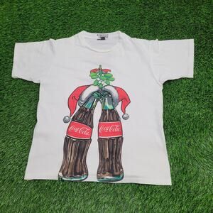 Vintage 90s Holiday Coca-Cola Shirt Womens Large 21x26 White